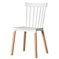 Fabulaxe Modern Plastic Dining Chair Windsor Design with Beech Wood Legs, White QI004223.WT
